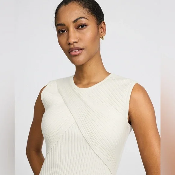 NWT! Express Ribbed Crew Neck Crossover Sleeveless Midi Sweater Dress - Picture 3 of 9